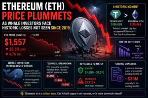 Ethereum Price Crashes 23% as Whale Investors Enter Rare Loss Zone for First Time Since 2019